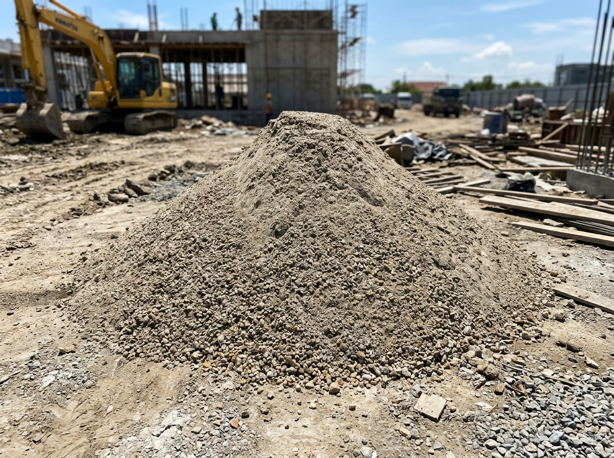 Heap of coarse sand and M-sand