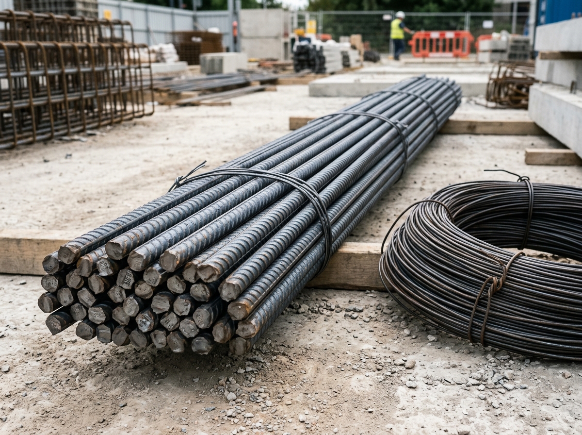 Bundle of TMT rebars with a coil of binding wire
